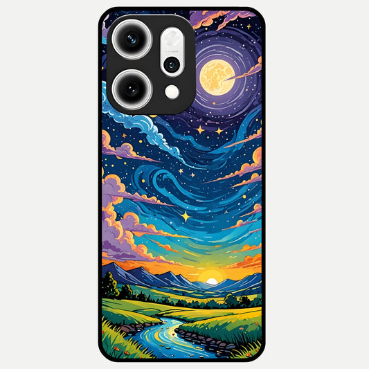  Dreamy Night Landscape Glass Case For Oppo Reno 14 Pro back cover – full design glossy printed glass finish