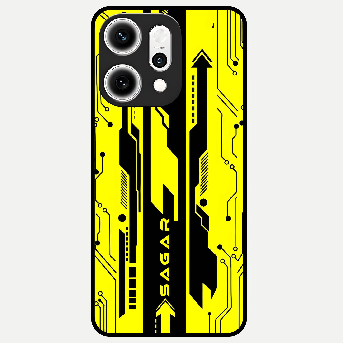  Electric Pulse CYBERPUNK Custom Name Glass Case For Oppo Reno 14 Pro back cover – full design glossy printed glass finish