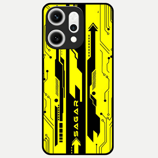  Electric Pulse CYBERPUNK Custom Name Glass Case For Oppo Reno 14 Pro back cover – full design glossy printed glass finish