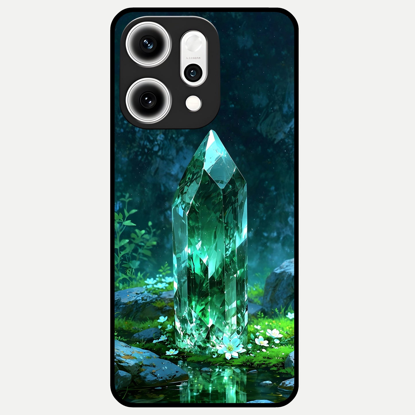 Emerald Light Crystal Glass Case For Oppo Reno 14 Pro back cover – full design glossy printed glass finish