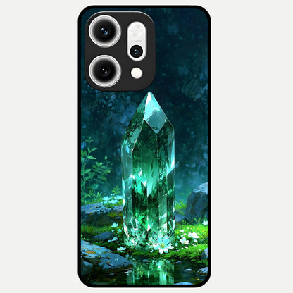  Emerald Light Crystal Glass Case For Oppo Reno 14 Pro back cover – full design glossy printed glass finish