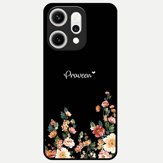  Floral Design Personalized Custom Name Glass Case For Oppo Reno 14 Pro back cover – full design glossy printed glass finish