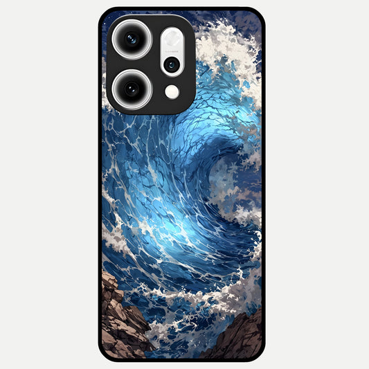  Giant Ocean Wave Glass Case For Oppo Reno 14 Pro back cover – full design glossy printed glass finish
