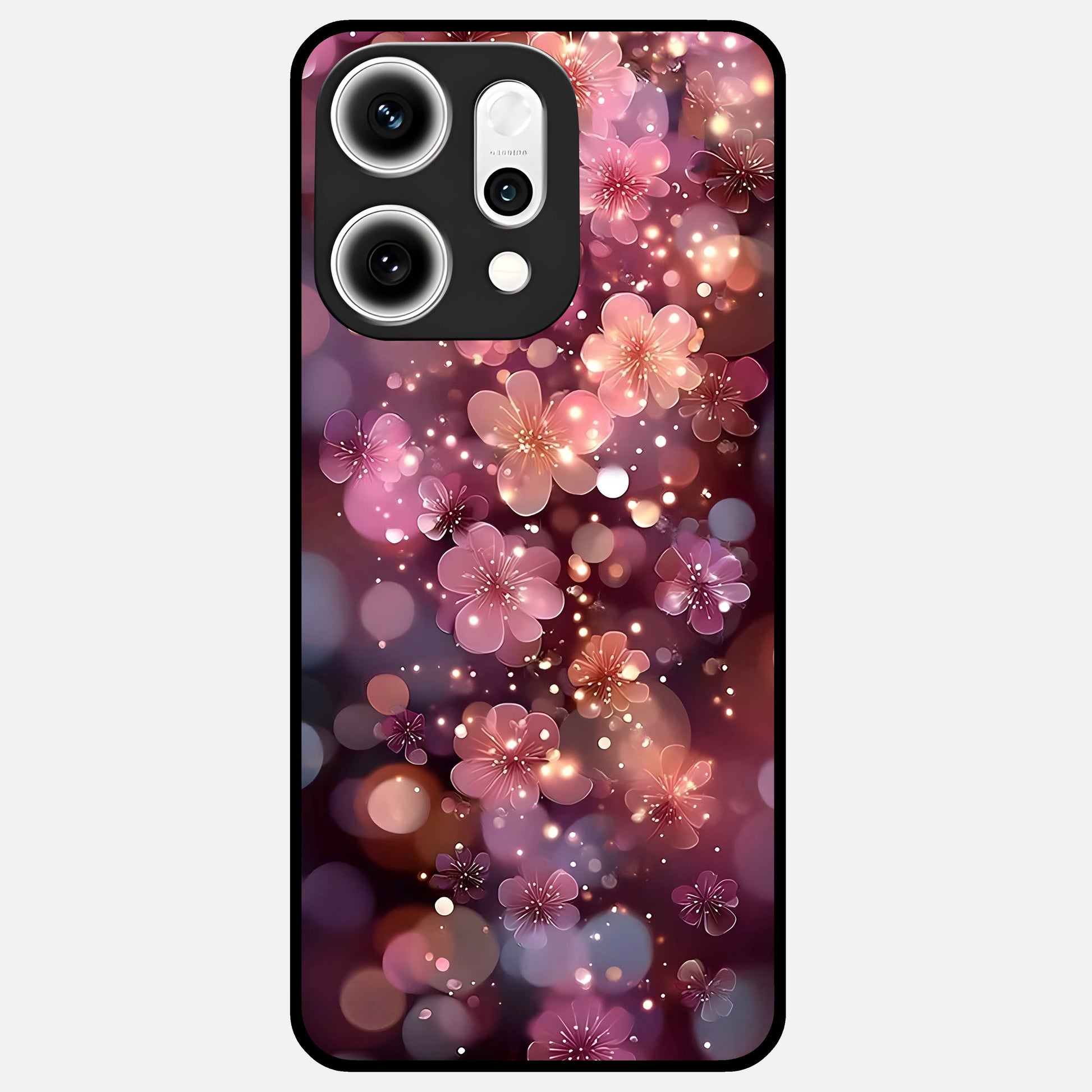  Glowing Petal Bliss Glass Case For Oppo Reno 14 Pro back cover – full design glossy printed glass finish
