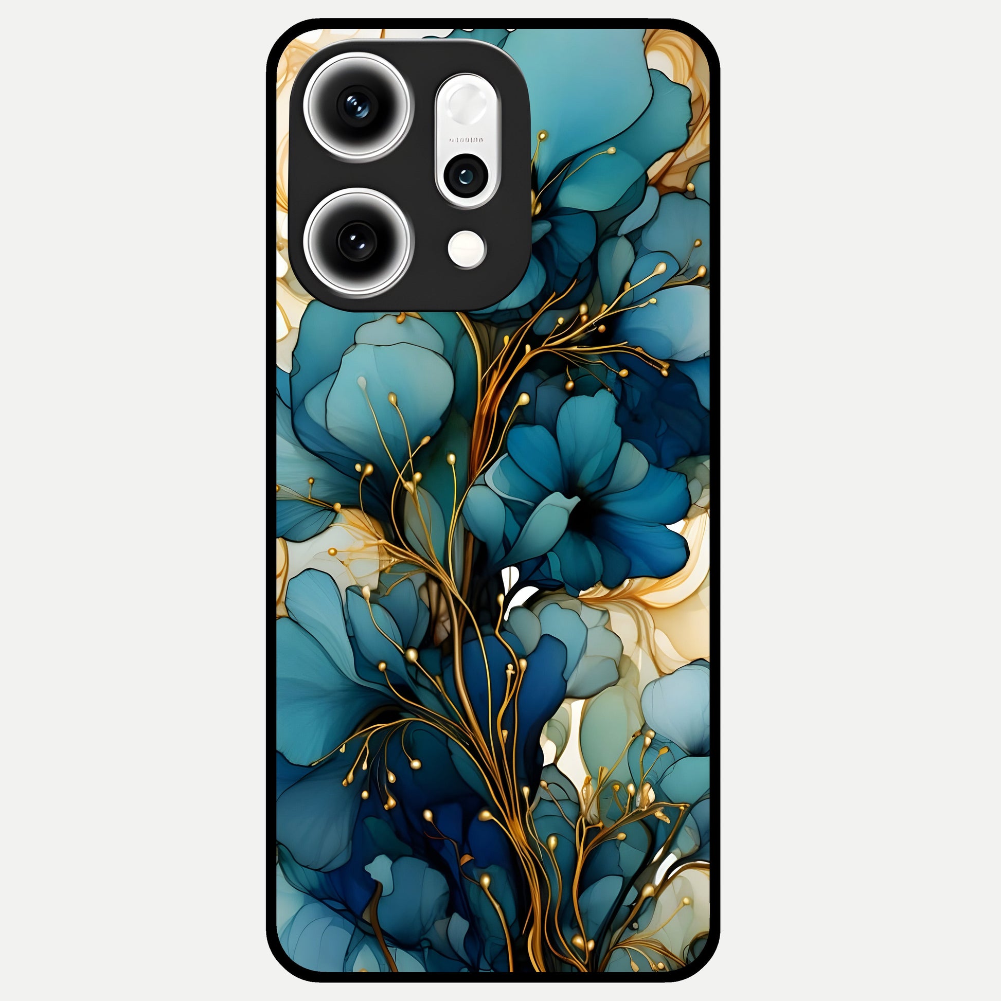  Golden Bloom Symphony Glass Case For Oppo Reno 14 Pro back cover – full design glossy printed glass finish