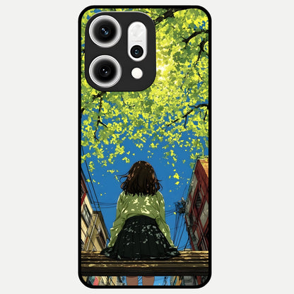  Golden Leaves Glow Glass Case For Oppo Reno 14 Pro back cover – full design glossy printed glass finish