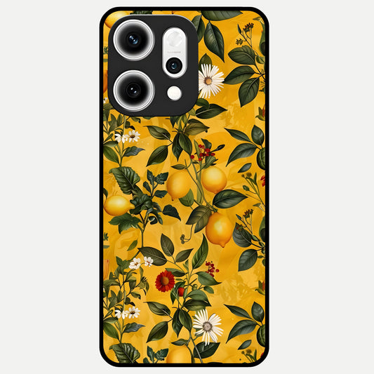  Golden Lemon Field Glass Case For Oppo Reno 14 Pro back cover – full design glossy printed glass finish