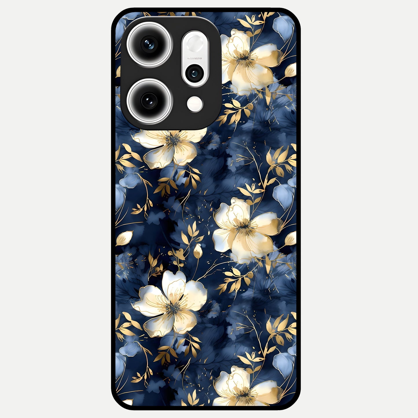  Golden Midnight Bloom Glass Case For Oppo Reno 14 Pro back cover – full design glossy printed glass finish