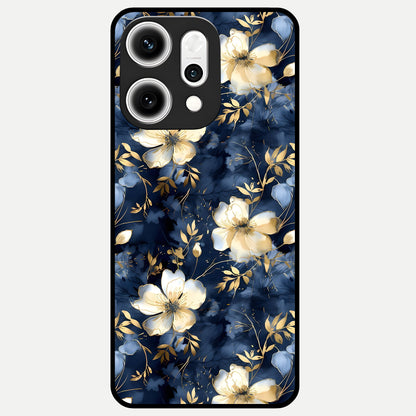  Golden Midnight Bloom Glass Case For Oppo Reno 14 Pro back cover – full design glossy printed glass finish
