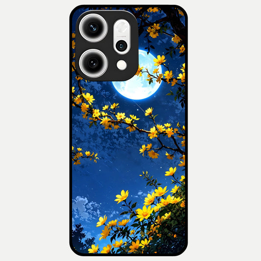  Golden Night Glow Glass Case For Oppo Reno 14 Pro back cover – full design glossy printed glass finish