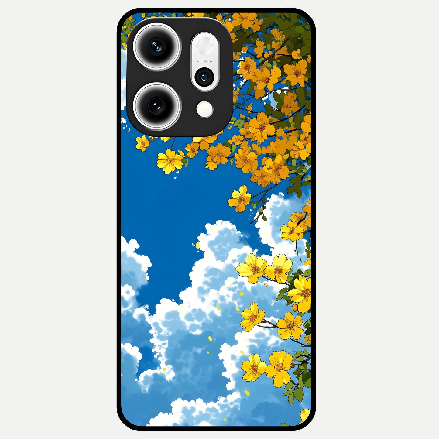  Golden Petal Sky Glass Case For Oppo Reno 14 Pro back cover – full design glossy printed glass finish