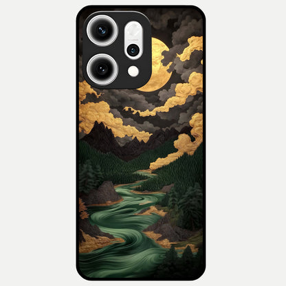  Golden River Moon Glass Case For Oppo Reno 14 Pro back cover – full design glossy printed glass finish