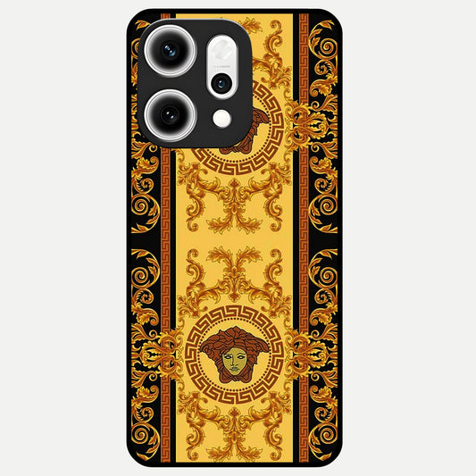  Golden Royal Heritage Glass Case For Oppo Reno 14 Pro back cover – full design glossy printed glass finish