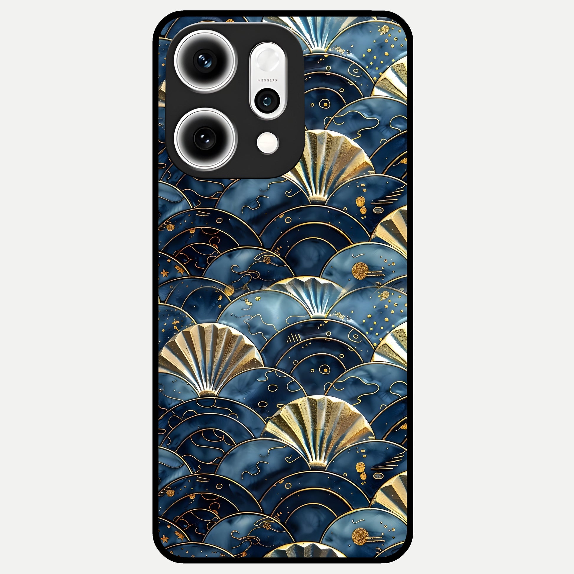  Golden Wave Luxe Glass Case For Oppo Reno 14 Pro back cover – full design glossy printed glass finish