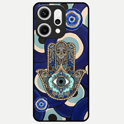  Hamsa Divine Guard Glass Case For Oppo Reno 14 Pro back cover – full design glossy printed glass finish