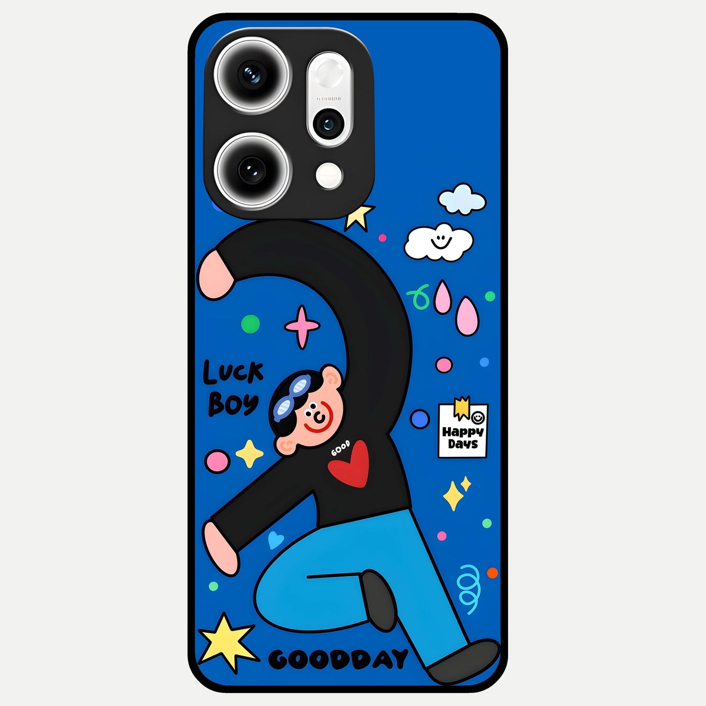  Happy Luck Vibe Glass Case For Oppo Reno 14 Pro back cover – full design glossy printed glass finish