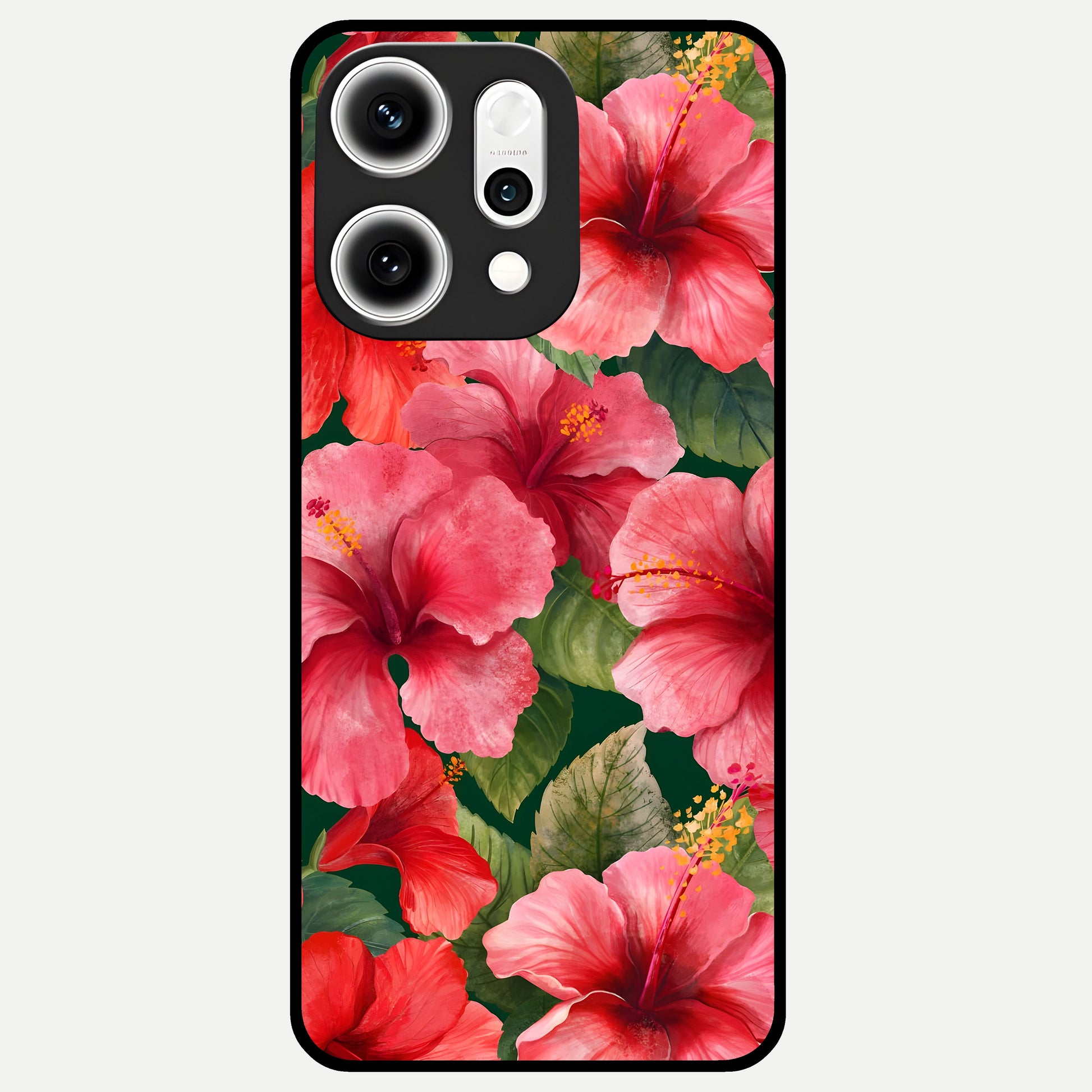  Hibiscus Pattern Glass Case For Oppo Reno 14 Pro back cover – full design glossy printed glass finish