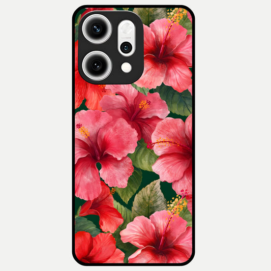 Hibiscus Pattern Glass Case For Oppo Reno 14 Pro back cover – full design glossy printed glass finish