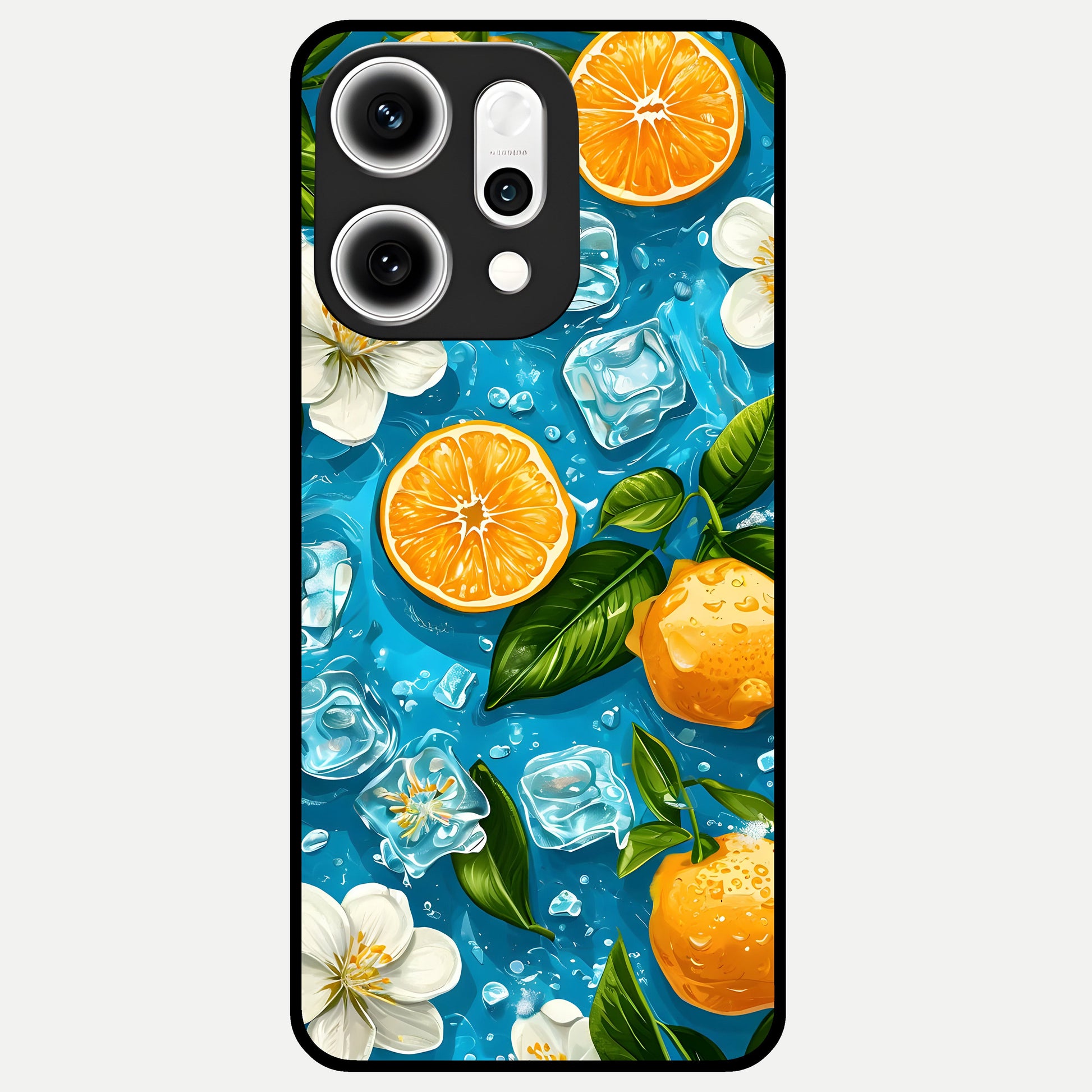  Ice Cube With Orange Glass Case For Oppo Reno 14 Pro back cover – full design glossy printed glass finish