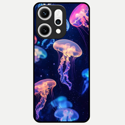  Jellyfish Pattern Glass Case For Oppo Reno 14 Pro back cover – full design glossy printed glass finish