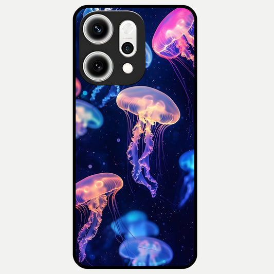  Jellyfish Pattern Glass Case For Oppo Reno 14 Pro back cover – full design glossy printed glass finish