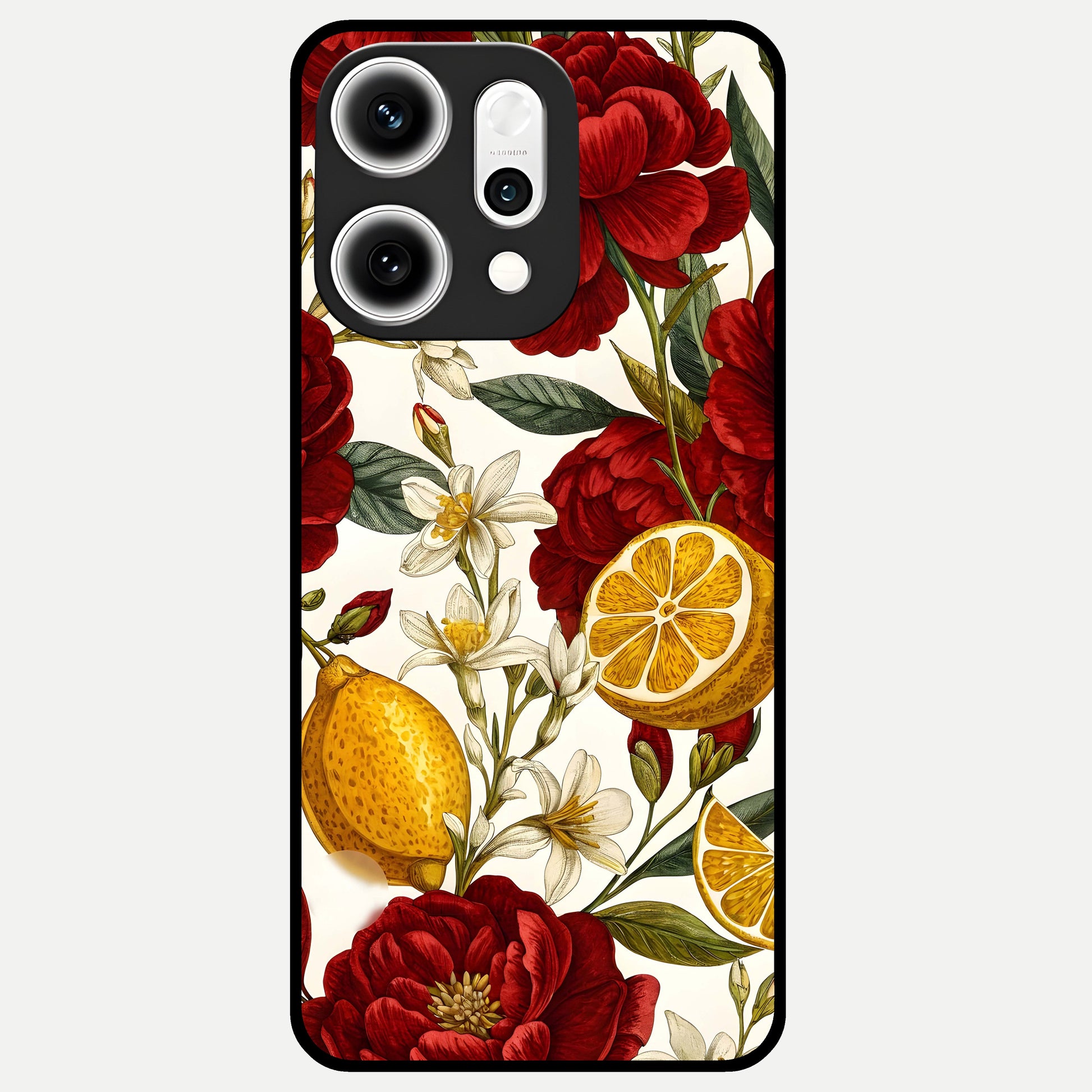  Lemon Rose Charm Glass Case For Oppo Reno 14 Pro back cover – full design glossy printed glass finish
