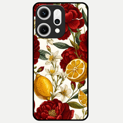  Lemon Rose Charm Glass Case For Oppo Reno 14 Pro back cover – full design glossy printed glass finish