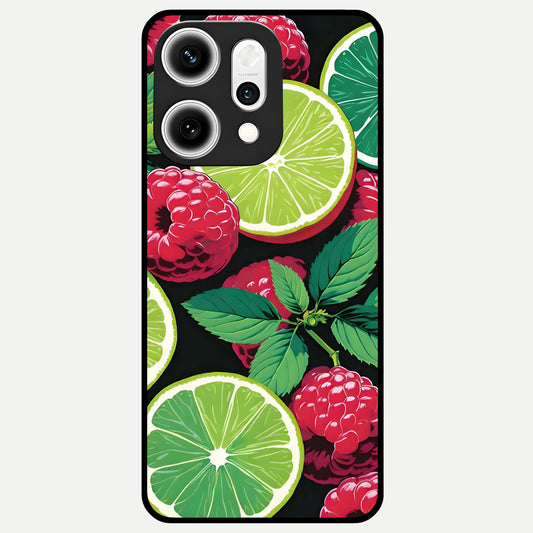  Lime and Raspberry Pattern Glass Case For Oppo Reno 14 Pro back cover – full design glossy printed glass finish