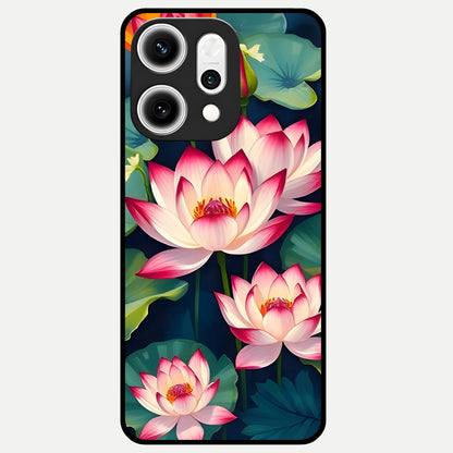 Lotus Dream Serenity Glass Case For Oppo Reno 14 Pro back cover – full design glossy printed glass finish