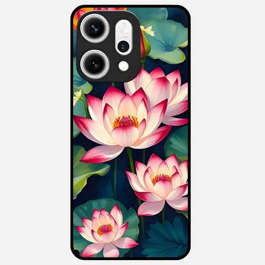 Lotus Dream Serenity Glass Case For Oppo Reno 14 Pro back cover – full design glossy printed glass finish