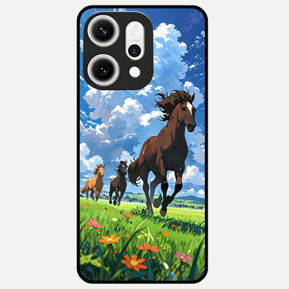 Majestic Horses Galloping Glass Case For Oppo Reno 14 Pro back cover – full design glossy printed glass finish