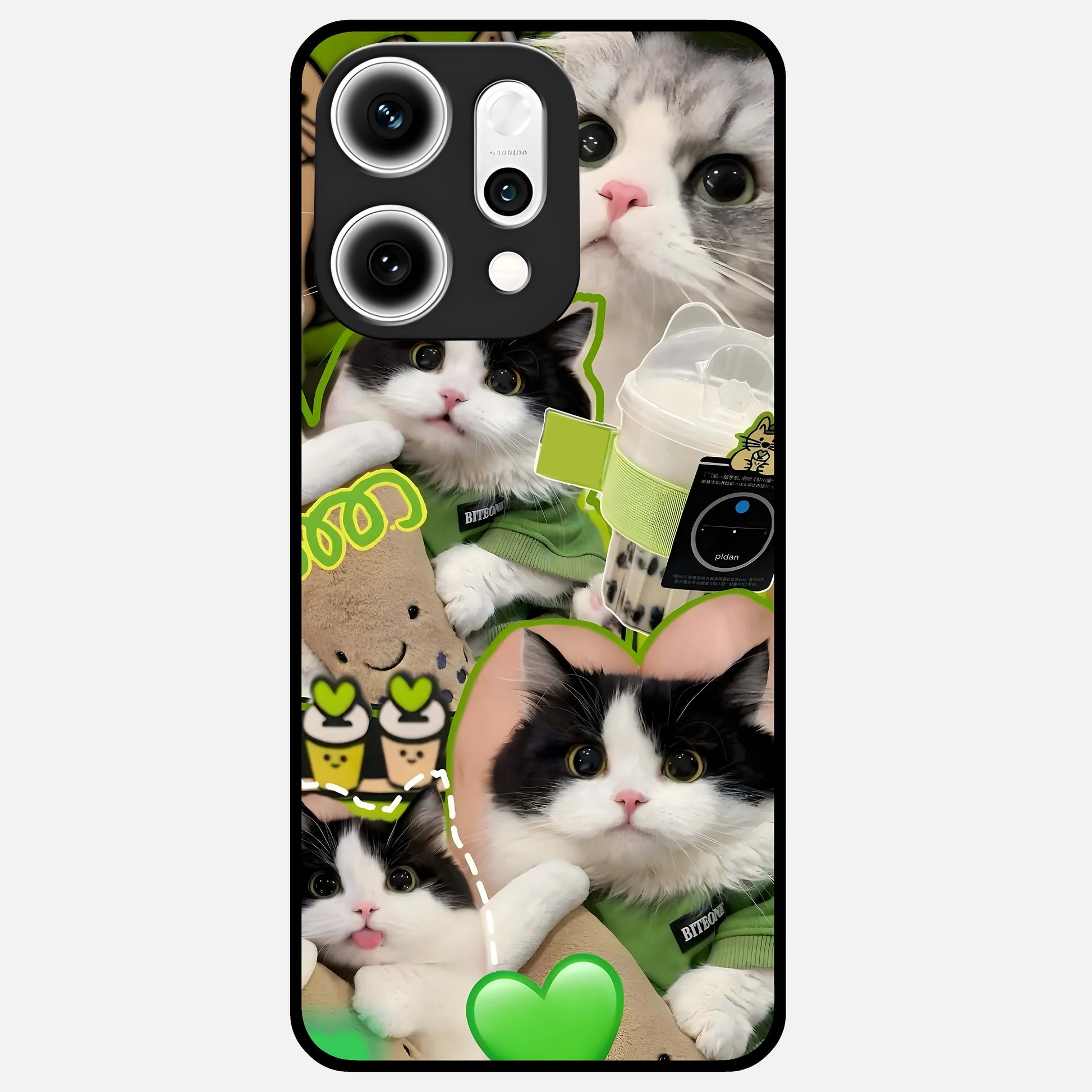  Matcha Cats Mood Glass Case For Oppo Reno 14 Pro back cover – full design glossy printed glass finish
