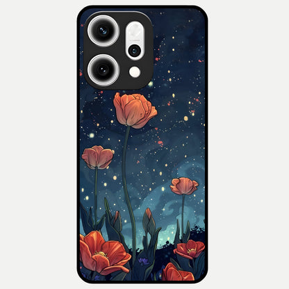  Midnight Tulip Glow Glass Case For Oppo Reno 14 Pro back cover – full design glossy printed glass finish