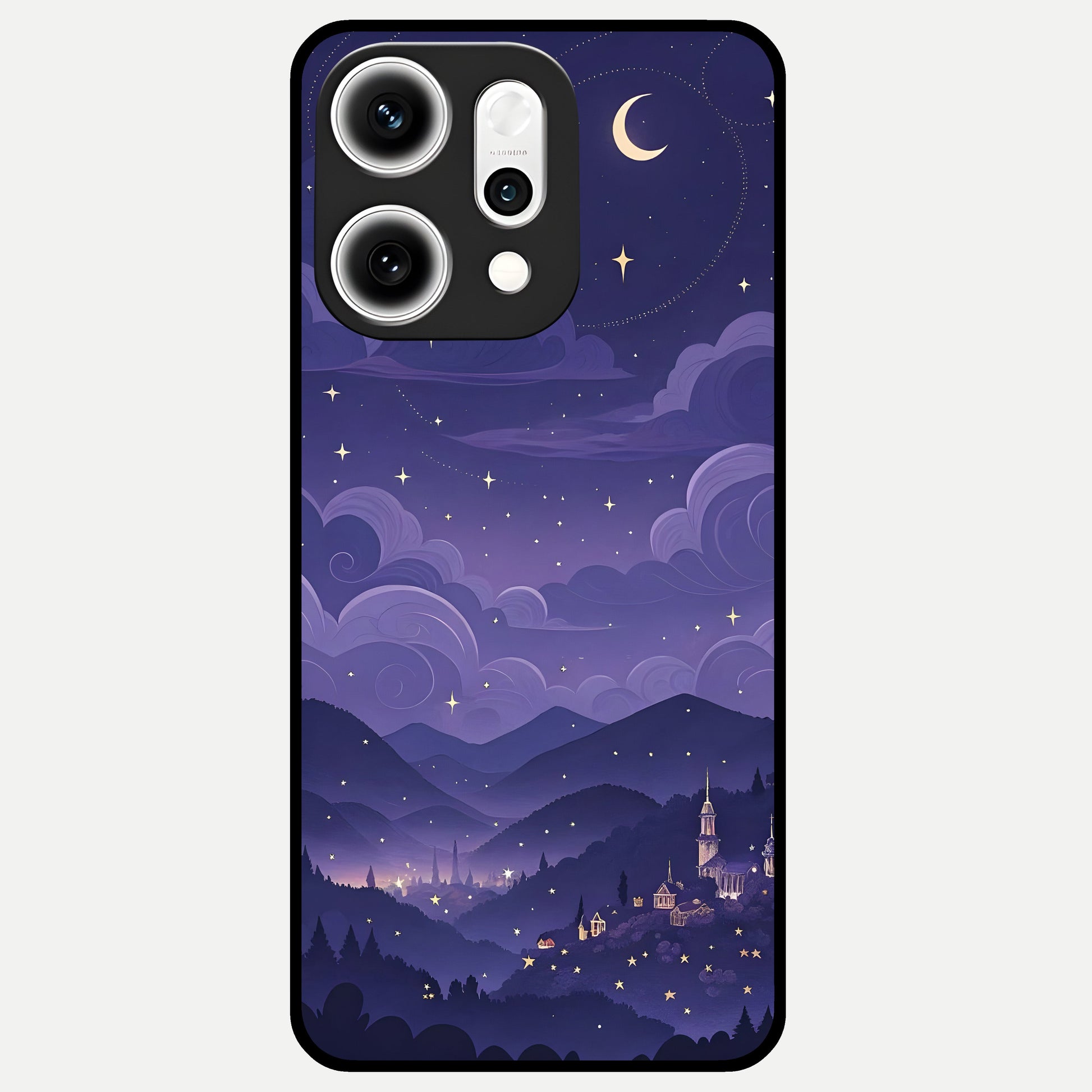  Minimal Night View Glass Case For Oppo Reno 14 Pro back cover – full design glossy printed glass finish
