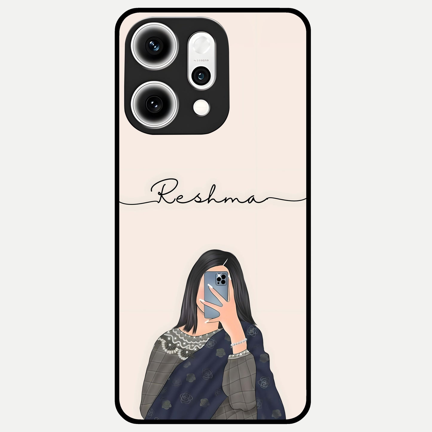  Mirror Mood Muse With Custom Name Glass Case For Oppo Reno 14 Pro back cover – full design glossy printed glass finish