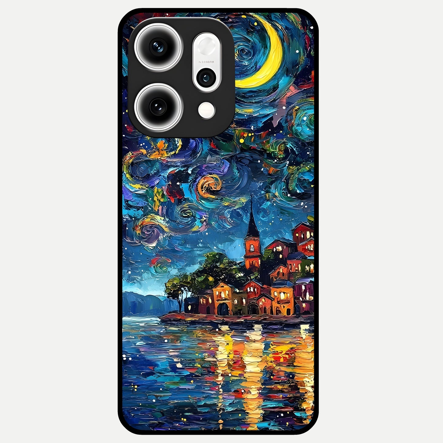  Moonlight Harbor Glow Glass Case For Oppo Reno 14 Pro back cover – full design glossy printed glass finish