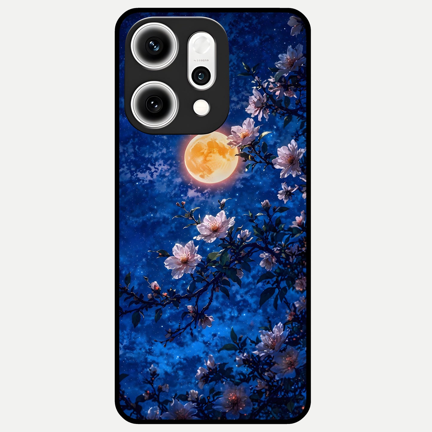 Moonlit Blossoms Night Glass Case For Oppo Reno 14 Pro back cover – full design glossy printed glass finish
