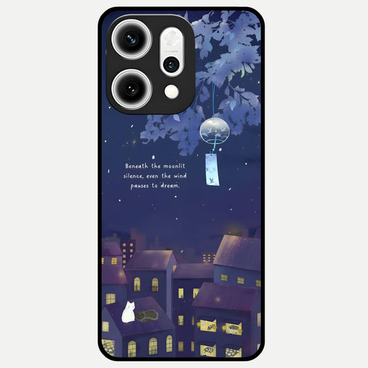  Moonlit Cat Silence Glass Case For Oppo Reno 14 Pro back cover – full design glossy printed glass finish