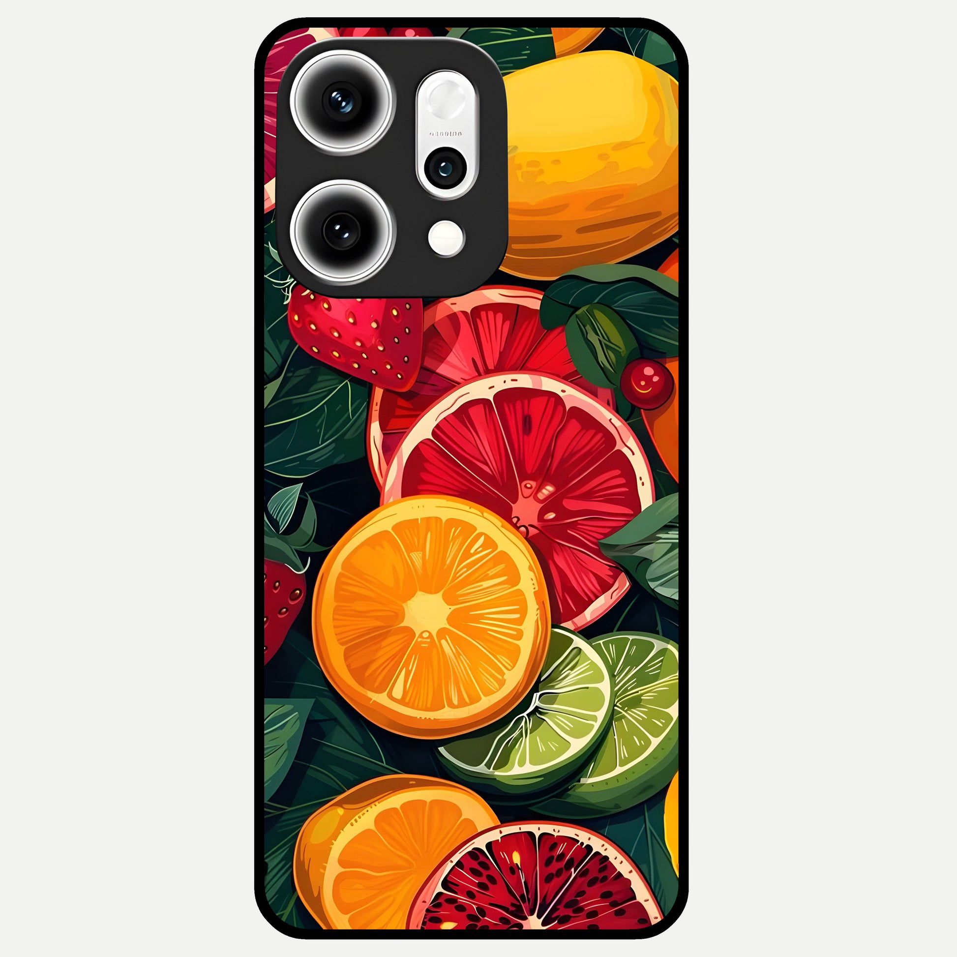  Multiple Fruits Glass Case For Oppo Reno 14 Pro back cover – full design glossy printed glass finish