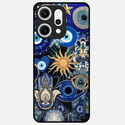  Mystic Blue Evil Eye Glass Case For Oppo Reno 14 Pro back cover – full design glossy printed glass finish