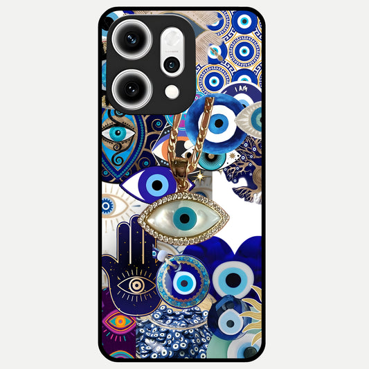 Mystic Charm Eye Glass Case For Oppo Reno 14 Pro back cover – full design glossy printed glass finish