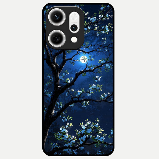  Mystic Floral Night Glass Case For Oppo Reno 14 Pro back cover – full design glossy printed glass finish