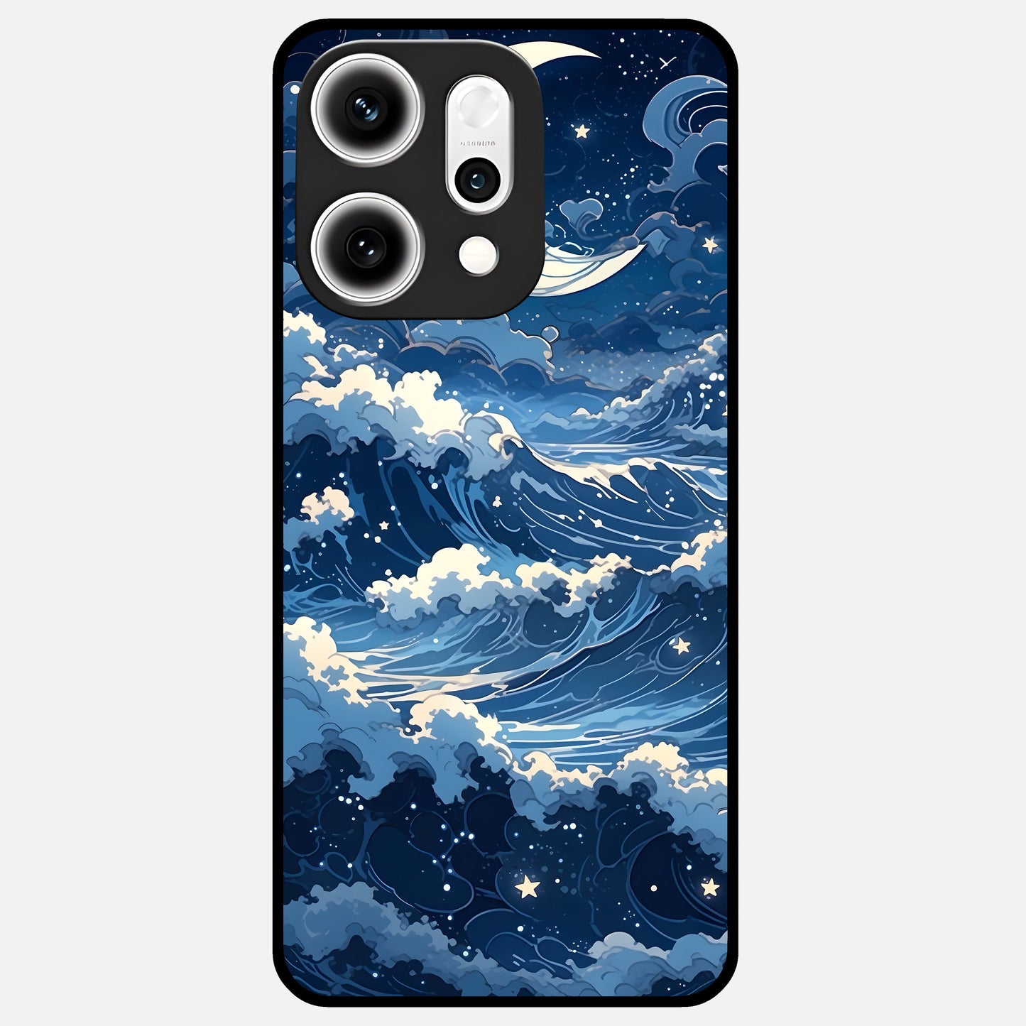  Ocean Moon Waves Glass Case For Oppo Reno 14 Pro back cover – full design glossy printed glass finish