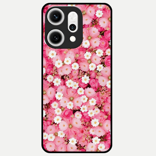  Pink Daisy Bliss Glass Case For Oppo Reno 14 Pro back cover – full design glossy printed glass finish
