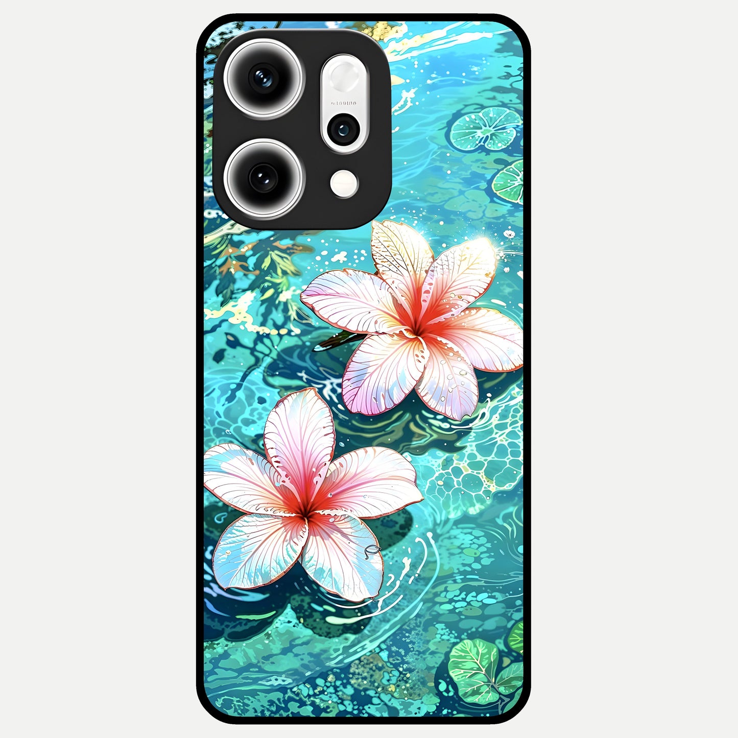  Pink Flowers in Water Glass Case For Oppo Reno 14 Pro back cover – full design glossy printed glass finish