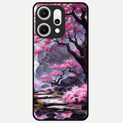  Pink Sunflower Glow Glass Case For Oppo Reno 14 Pro back cover – full design glossy printed glass finish