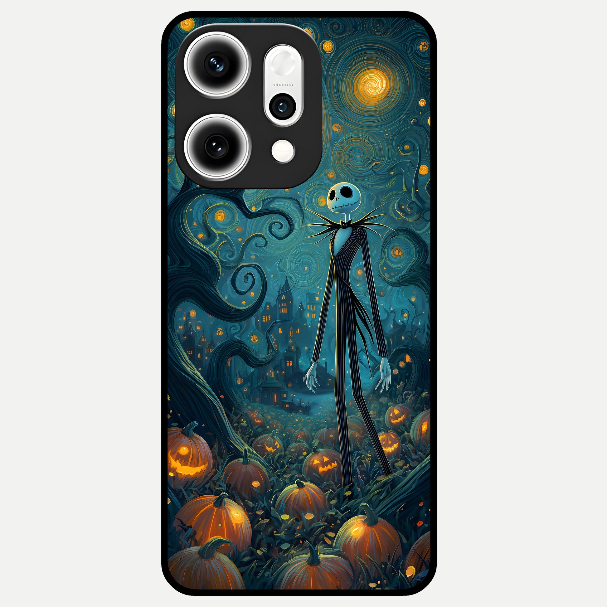  Pumpkin Moon Night Glass Case For Oppo Reno 14 Pro back cover – full design glossy printed glass finish