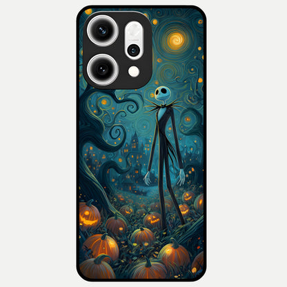 Pumpkin Moon Night Glass Case For Oppo Reno 14 Pro back cover – full design glossy printed glass finish