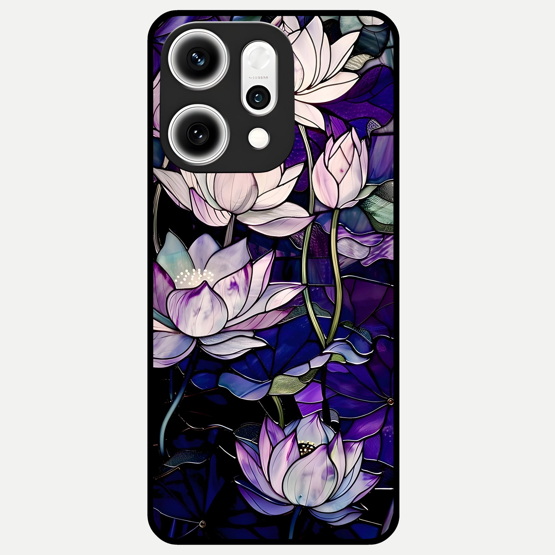 Purple Lotus Pattern Glass Case For Oppo Reno 14 Pro back cover – full design glossy printed glass finish