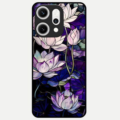  Purple Lotus Pattern Glass Case For Oppo Reno 14 Pro back cover – full design glossy printed glass finish